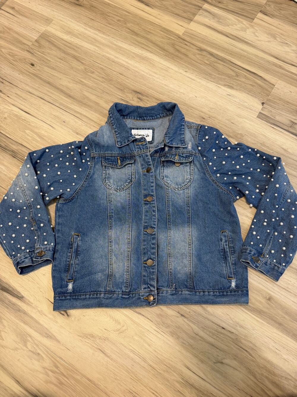 Between Us Jacket Blue Size XL pearl embellishment Denim Blue Jean Jacket